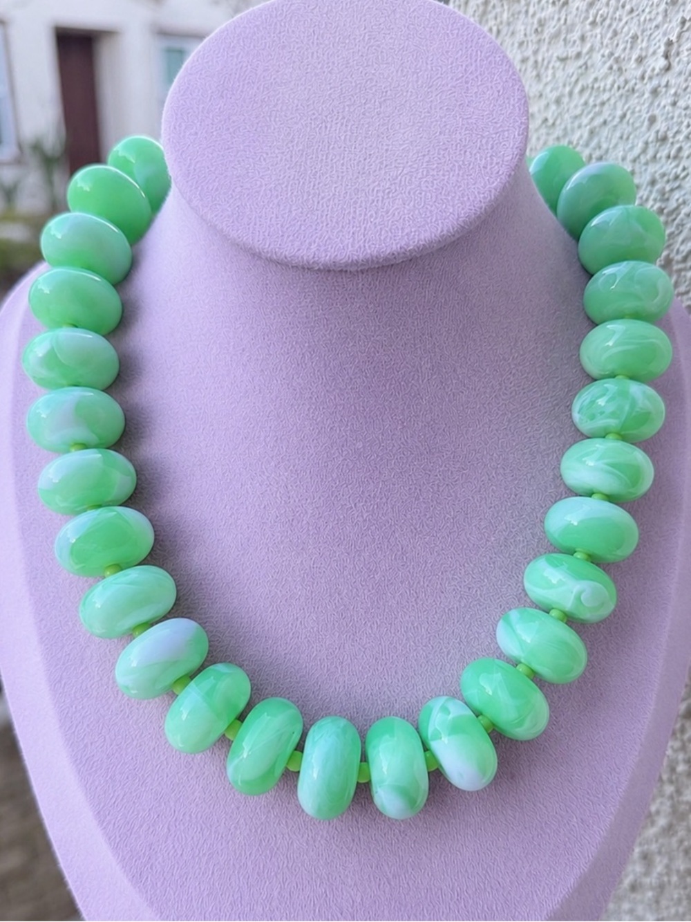 Chunky Light Green Bead Necklace - Elegant Statement Jewelry